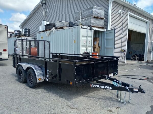2024 PJ Trailers 7×14 7K Powder Coated Open Utility w/Rear Ramp Gate, Solid Metal Side Walls