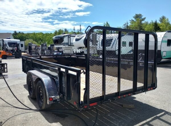2024 PJ Trailers 7×14 7K Powder Coated Open Utility w/Rear Ramp Gate, Solid Metal Side Walls
