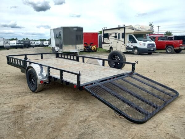 2024 PJ Trailers 7×14 Powder Coated Open Utility w/Rear Ramp Gate, ATV Side Loading Ramps