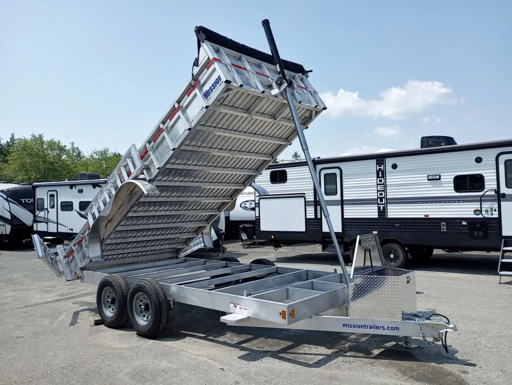 2025 Mission Trailers 7×16 14K Aluminum Hydraulic Dump w/Ramps, HD D-Rings, Barn Doors, Tarp Kit