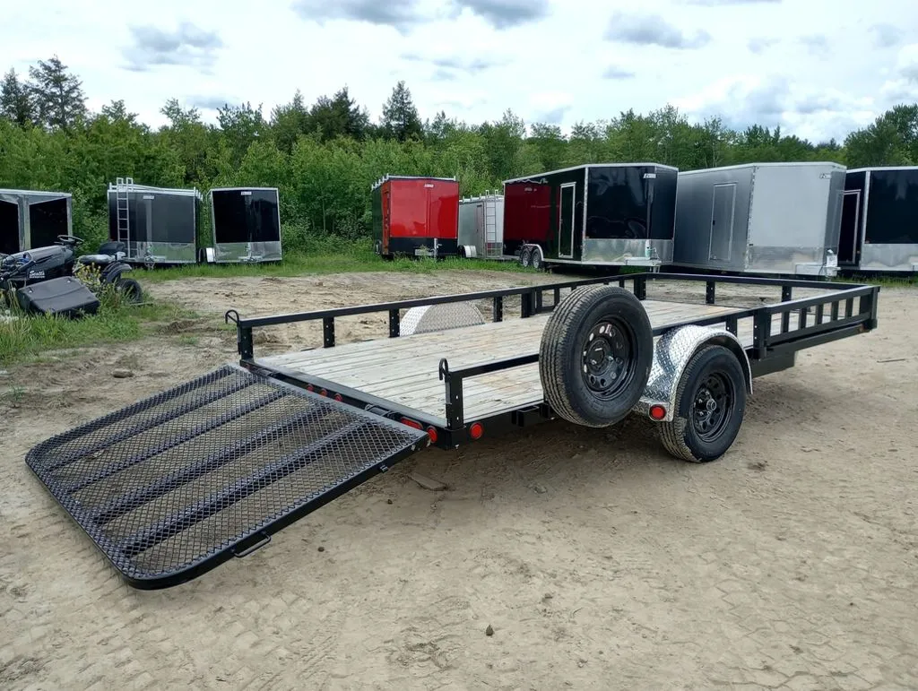 2024 PJ Trailers 7×14 Powder Coated Open Utility w/Rear Ramp Gate, ATV Side Loading Ramps