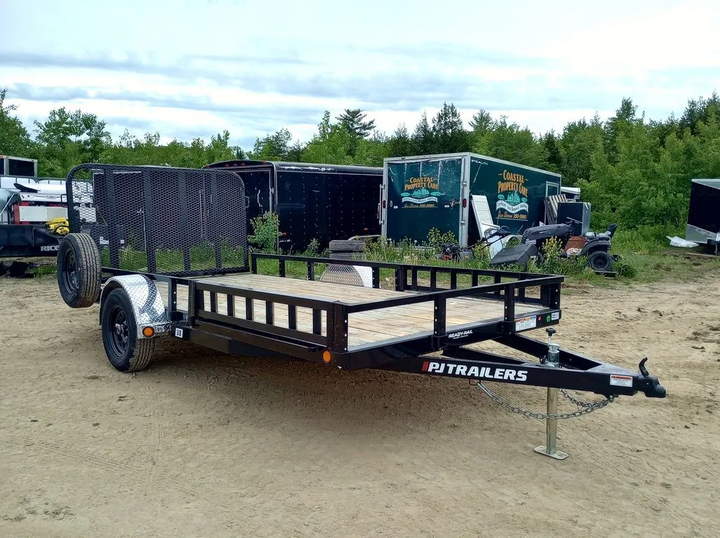 2024 PJ Trailers 7×14 Powder Coated Open Utility w/Rear Ramp Gate, ATV Side Loading Ramps