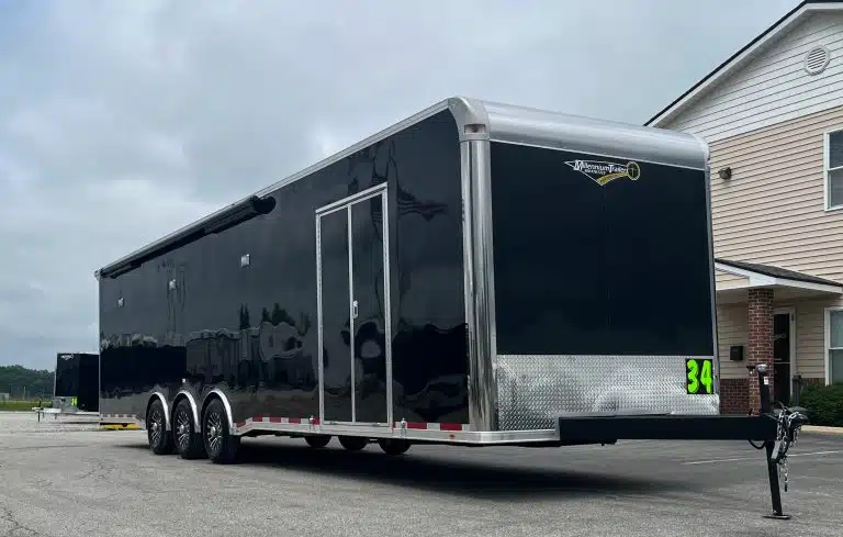 Enclosed Car Trailer 2025 34ft. Platinum w/Large Corner Bathroom, Electric Awning, & More! 0177