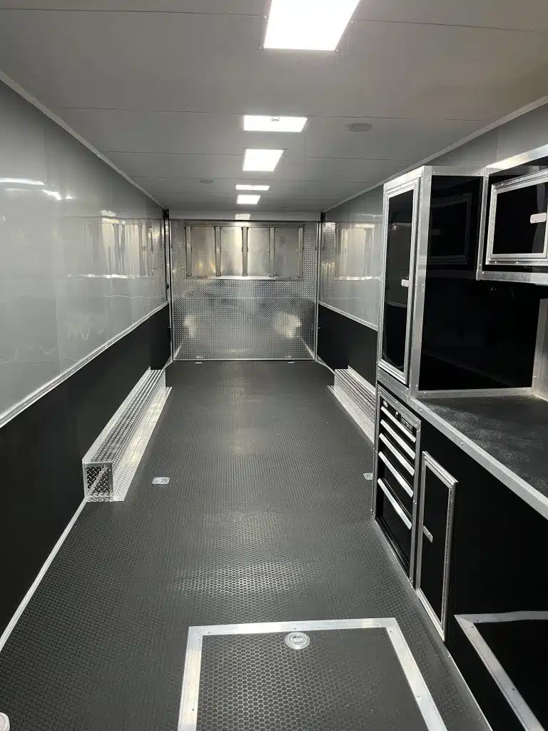 Enclosed Car Trailer 2025 34ft. w/Large Corner Bathroom, Electric Awning, Aluminum Wheels, & More! 0178