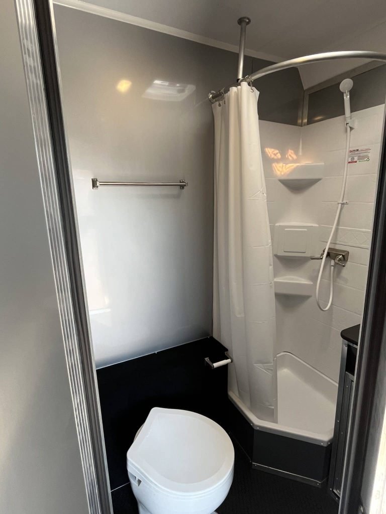 Enclosed Car Trailer 2025 34ft. w/Large Corner Bathroom, Electric Awning, Aluminum Wheels, & More! 0178