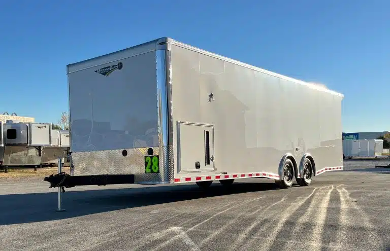 2026 28′ Millennium Extreme Car Hauler 2/6000# Spread Torsion Axles Aluminum Wheels .030 White